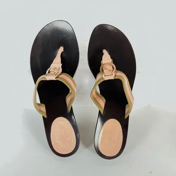 Gucci logo GG pink beige sandals  7.5 - Picture 2 of 15